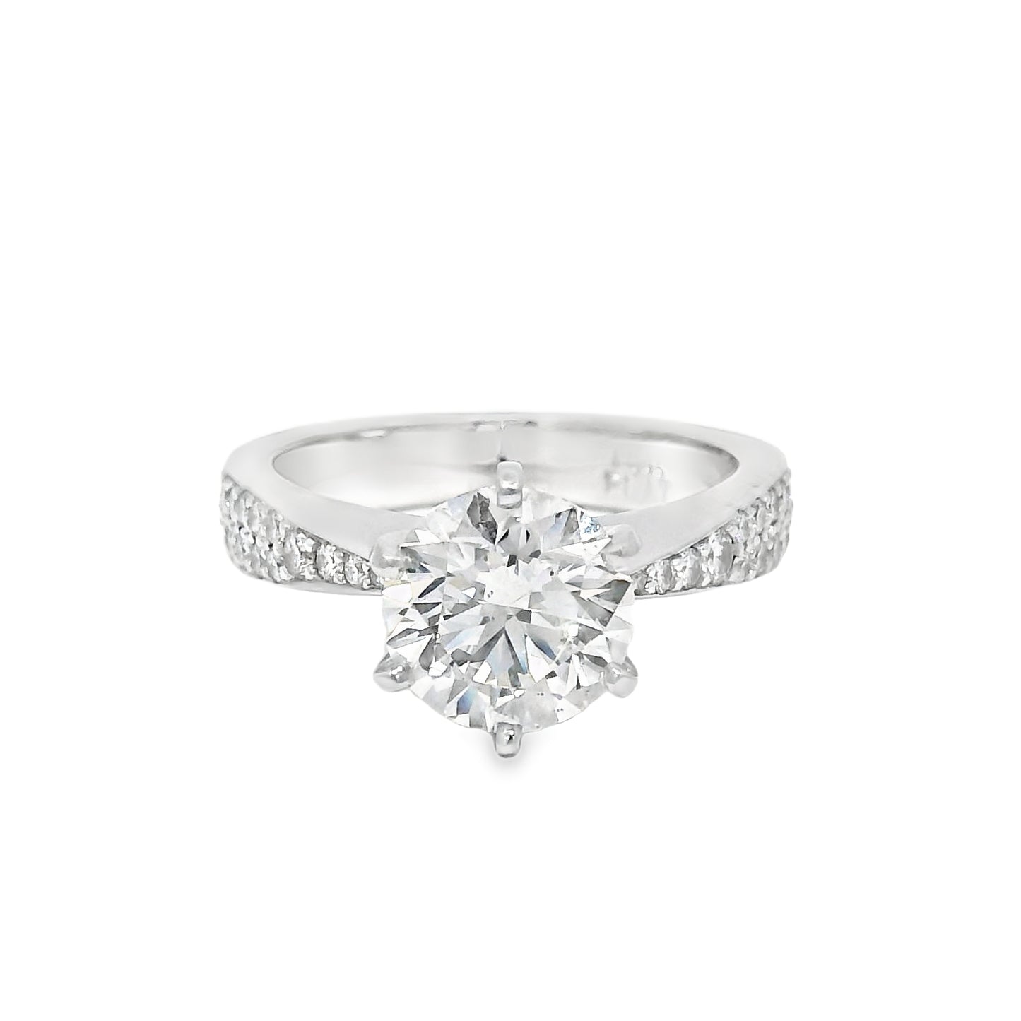 GIA 14k White Gold & Platinum Natural 2.13 Carat Round Brilliant-Cut Diamond Engagement Ring
