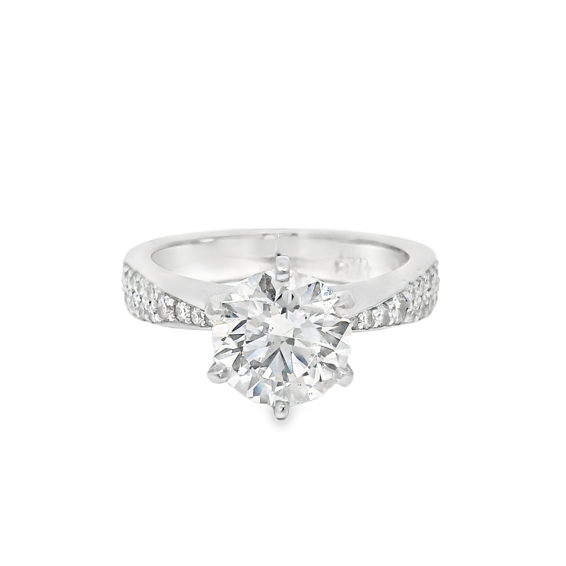 GIA 14k White Gold & Platinum Natural 2.13 Carat Round Brilliant-Cut Diamond Engagement Ring