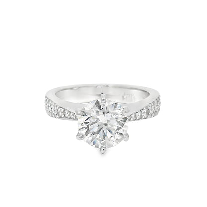 GIA 14k White Gold & Platinum Natural 2.13 Carat Round Brilliant-Cut Diamond Engagement Ring