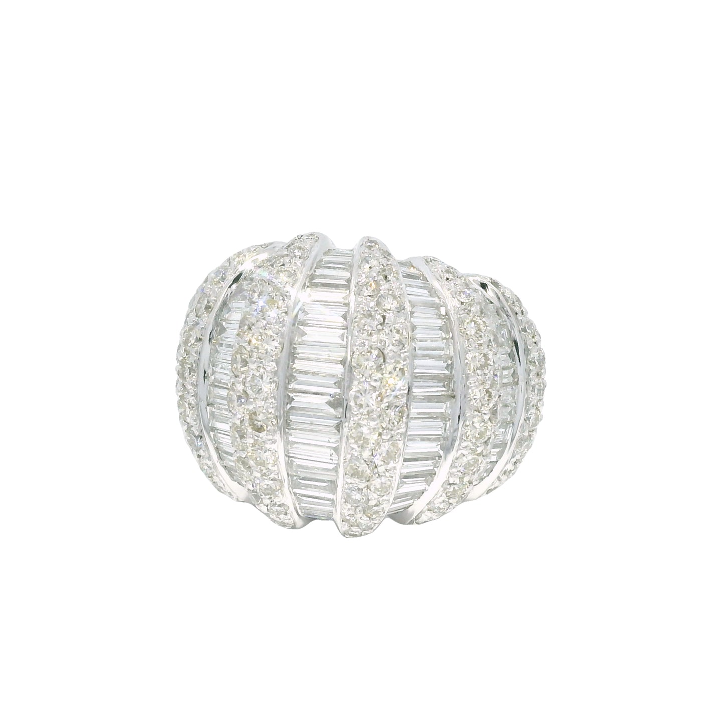 Platinum Natural 5.0 Carat Round Brilliant & Baguette Cut Diamond Dome Ring