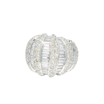 Platinum Natural 5.0 Carat Round Brilliant & Baguette Cut Diamond Dome Ring