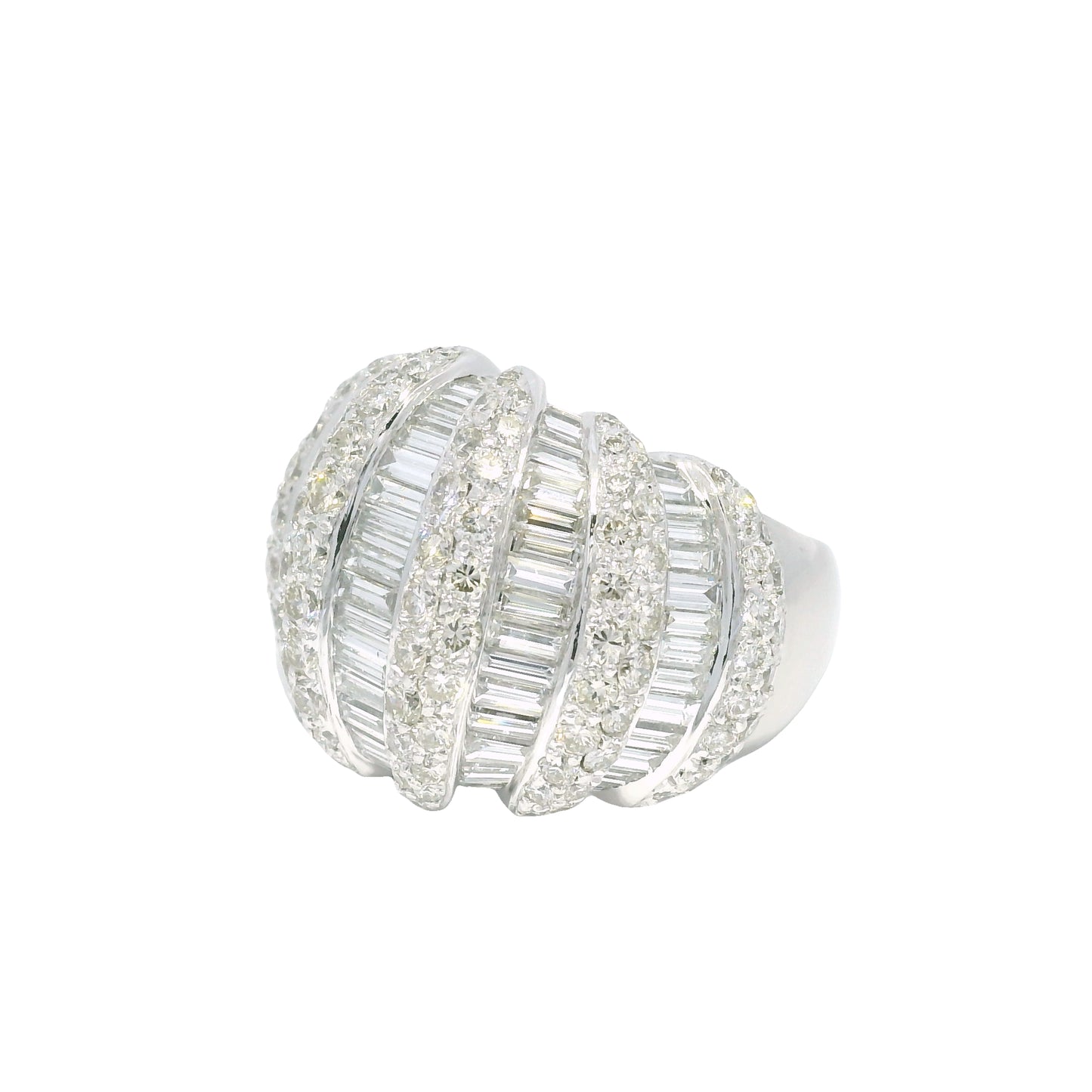 Platinum Natural 5.0 Carat Round Brilliant & Baguette Cut Diamond Dome Ring