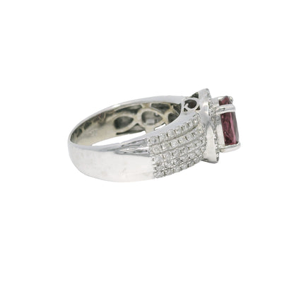 14k White Gold Pink Oval Gemstone & 5-Row Diamond Halo Ring