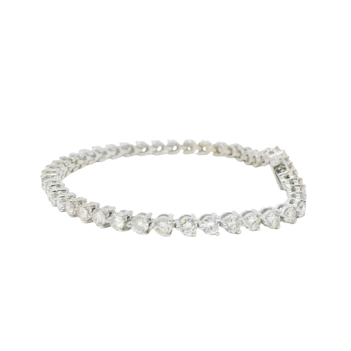 14k White Gold Natural 5.0 Carat Round Brilliant Diamond Tennis Bracelet