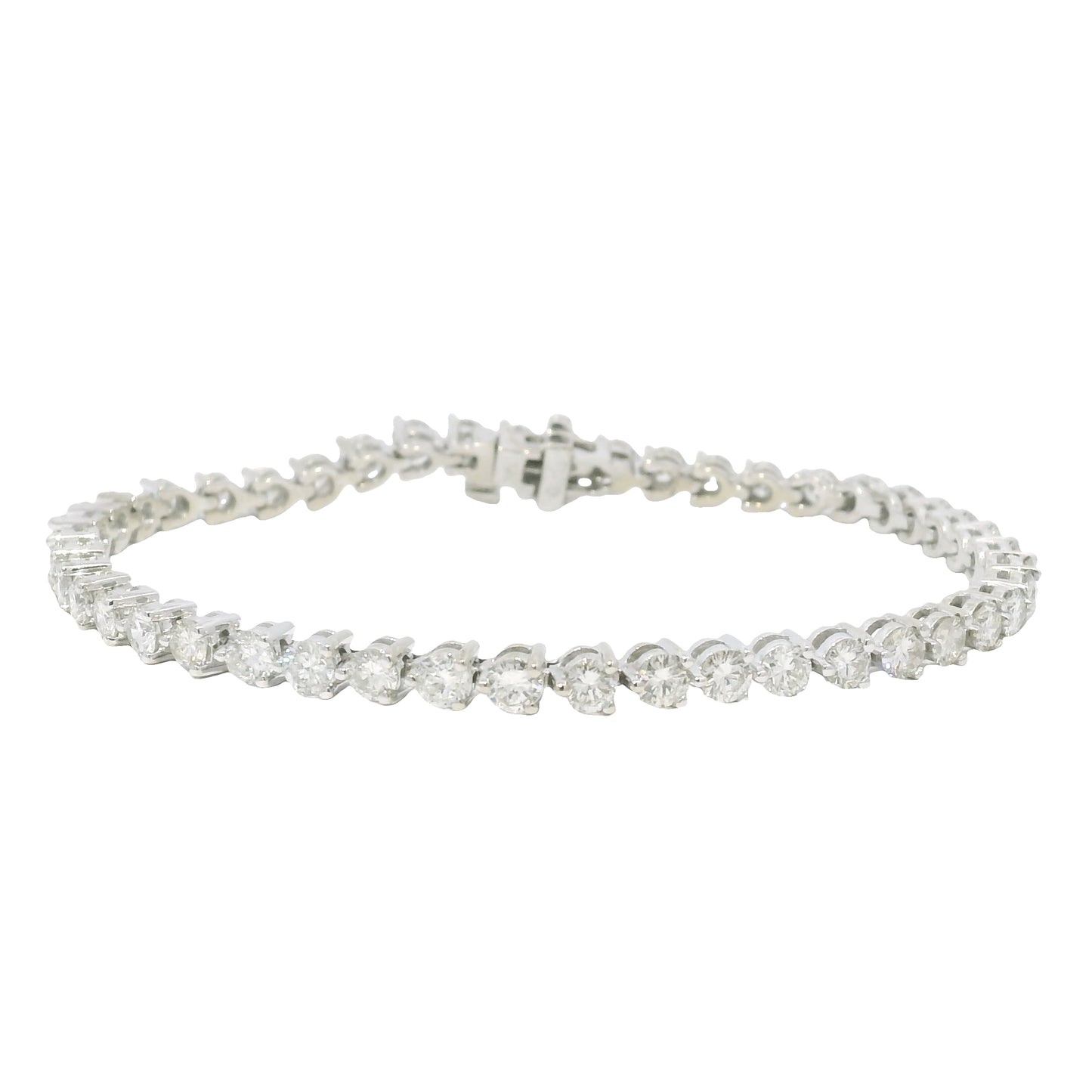 14k White Gold Natural 5.0 Carat Round Brilliant Diamond Tennis Bracelet