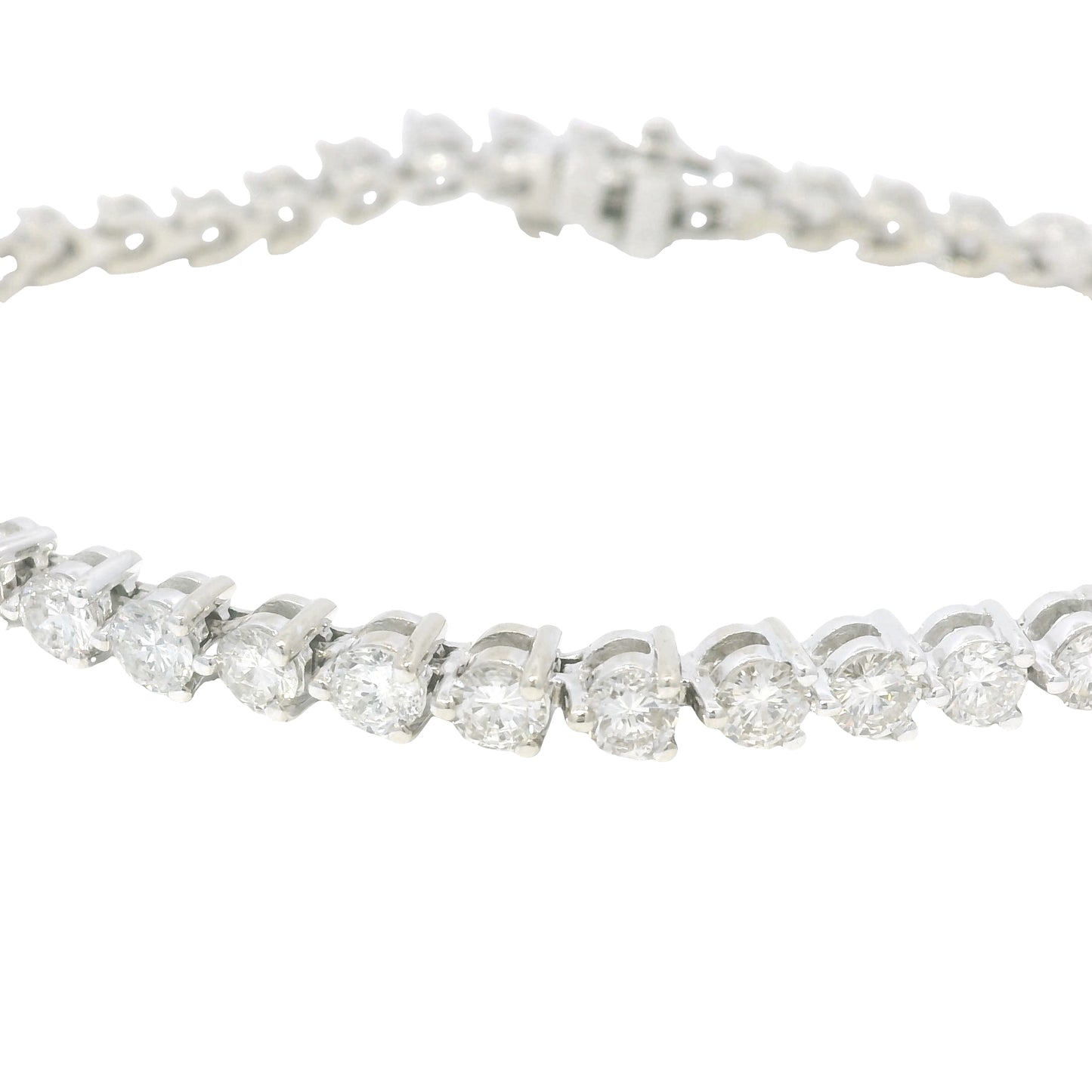 14k White Gold Natural 5.0 Carat Round Brilliant Diamond Tennis Bracelet