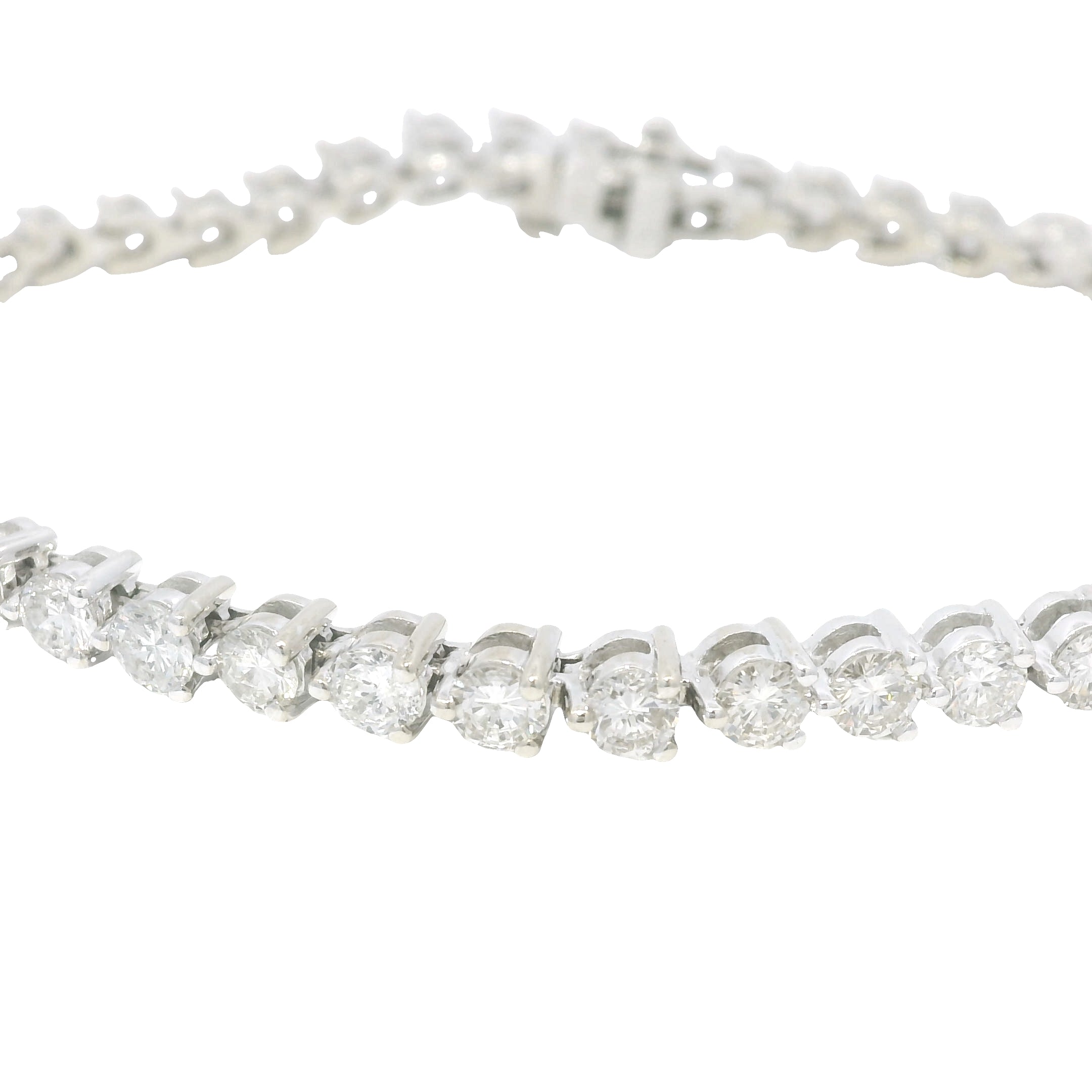 14k White Gold Natural 5.0 Carat Round Brilliant Diamond Tennis Bracelet