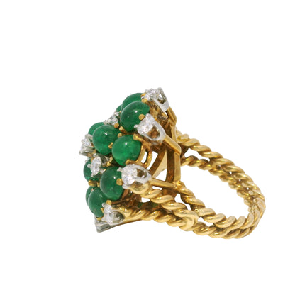 18k Yellow Gold Cabochon Emerald & Diamond Cable Ring