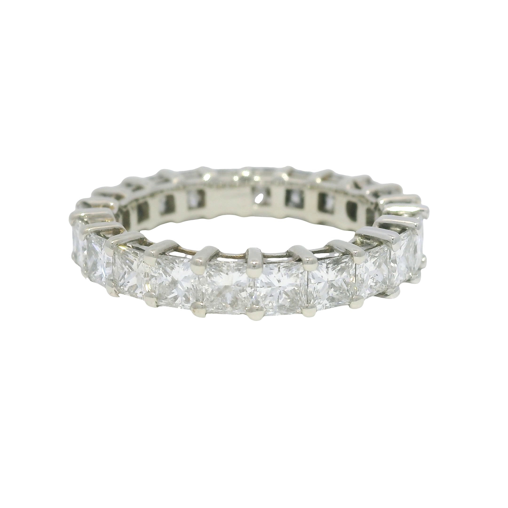 14k White Gold Natural 3.30 Carat Princess Cut Diamond Eternity Ring