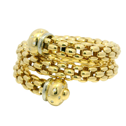 18k Yellow Gold Natural Diamond Textured Link Wrap Bracelet
