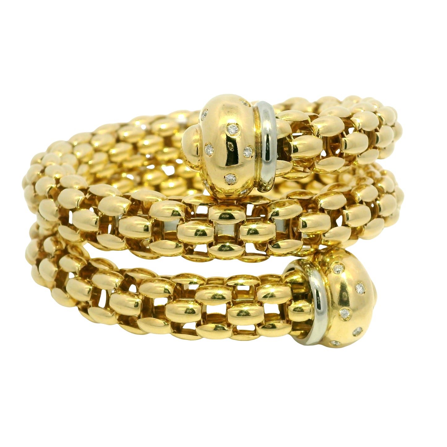 18k Yellow Gold Natural Diamond Textured Link Wrap Bracelet