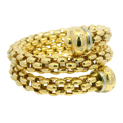18k Yellow Gold Natural Diamond Textured Link Wrap Bracelet