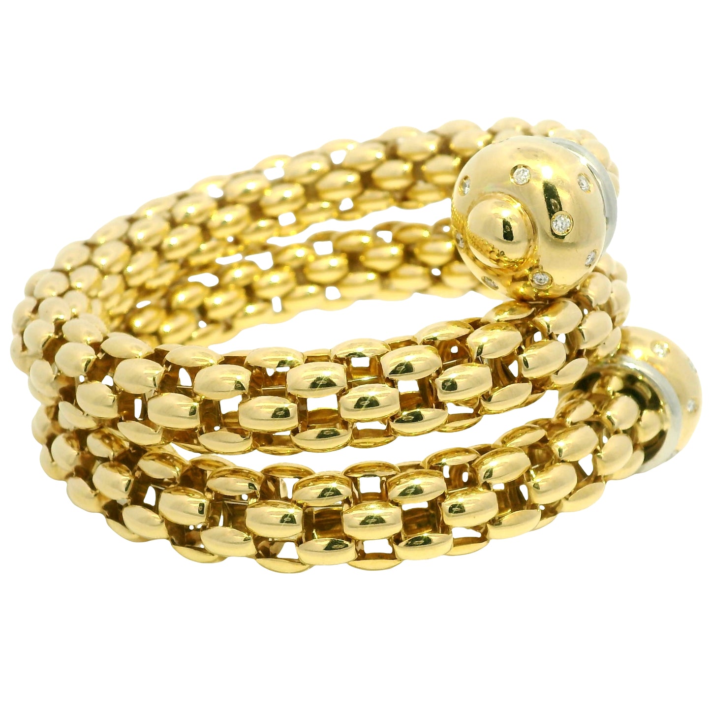 18k Yellow Gold Natural Diamond Textured Link Wrap Bracelet