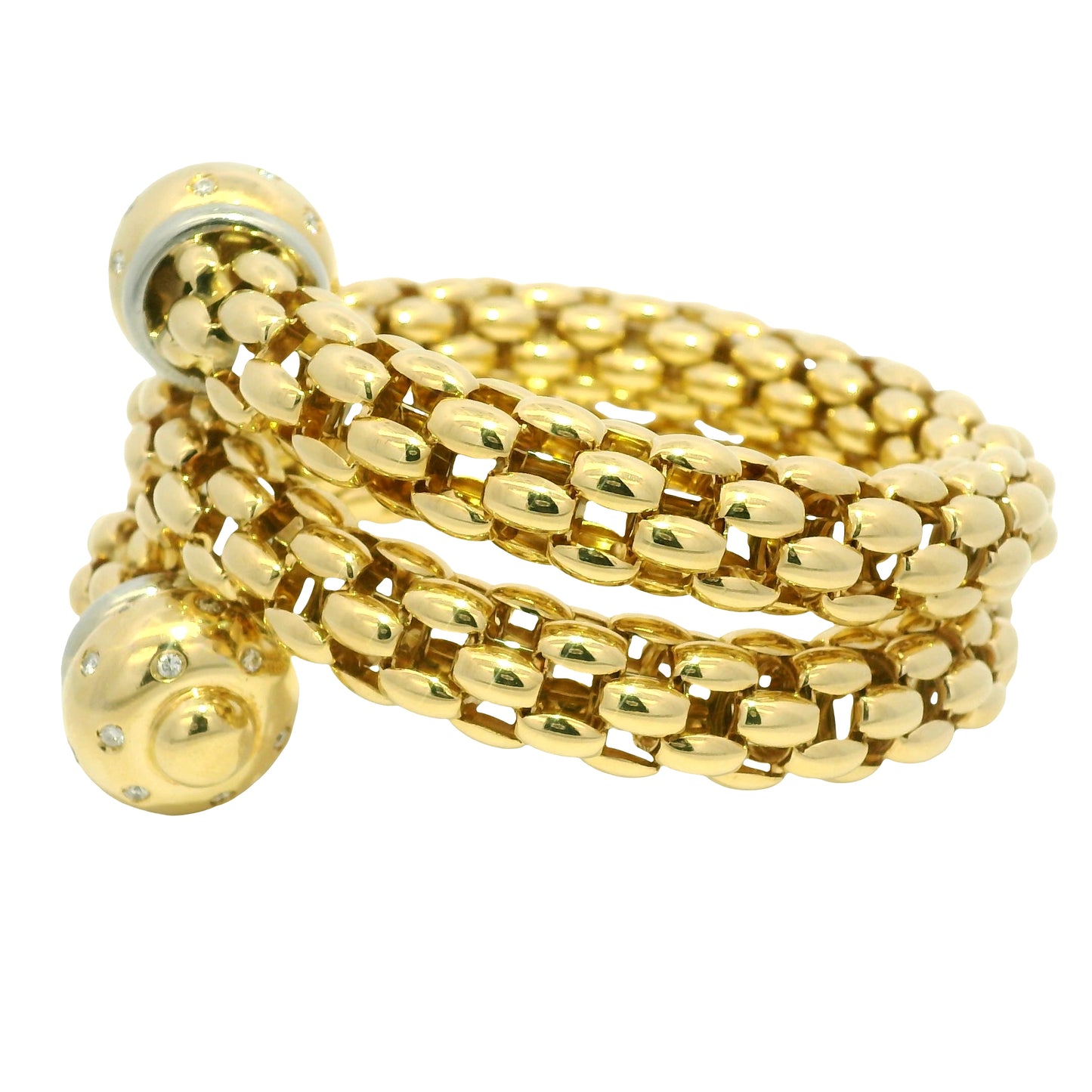 18k Yellow Gold Natural Diamond Textured Link Wrap Bracelet