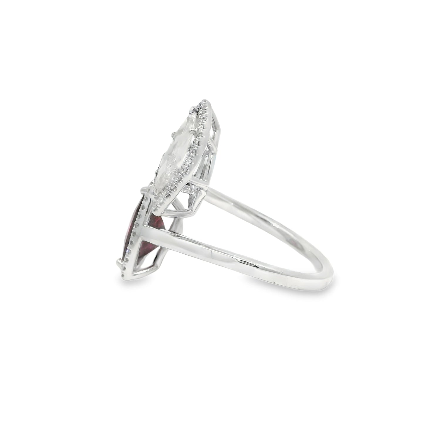 18k White Gold Natural Rubellite & Marquise Cut Diamond Bypass Ring