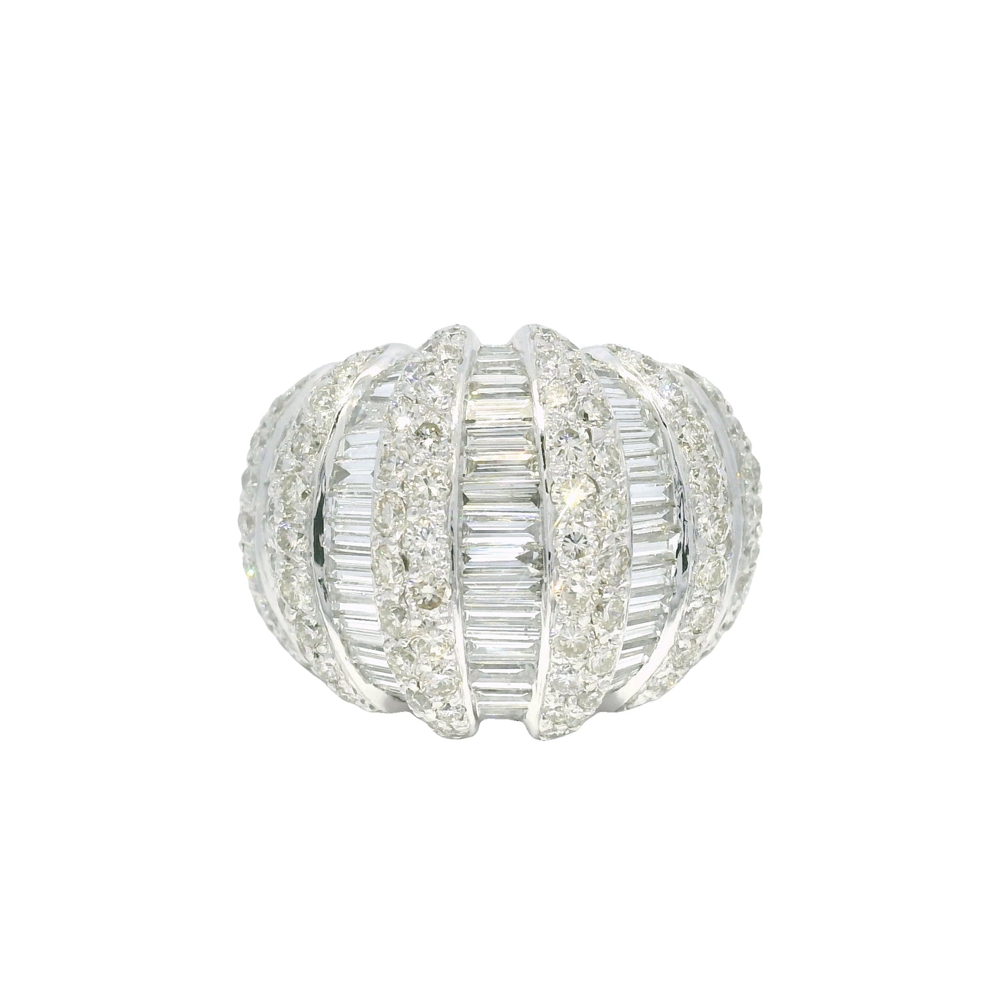 Platinum Natural 5.0 Carat Round Brilliant & Baguette Cut Diamond Dome Ring