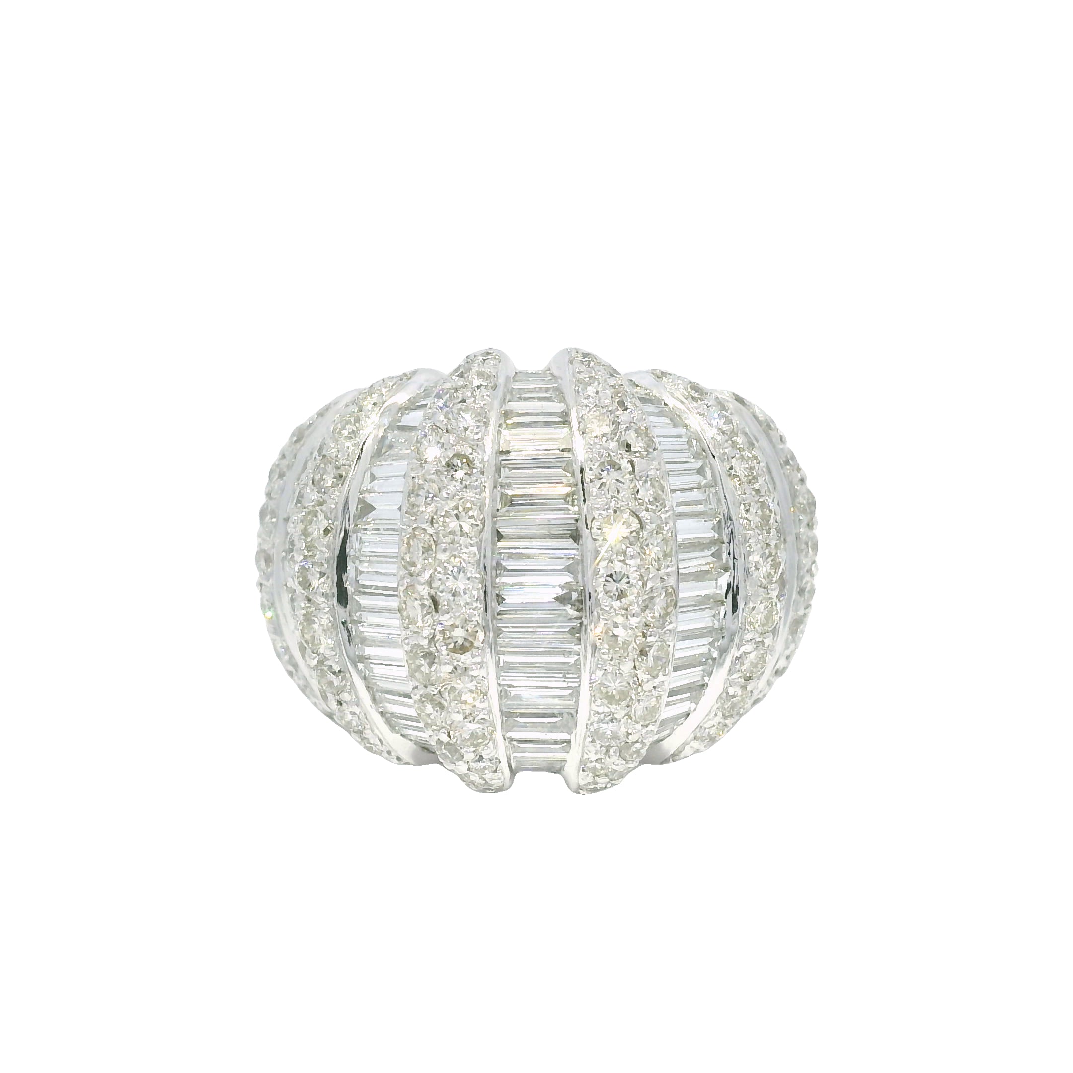 Platinum Natural 5.0 Carat Round Brilliant & Baguette Cut Diamond Dome Ring