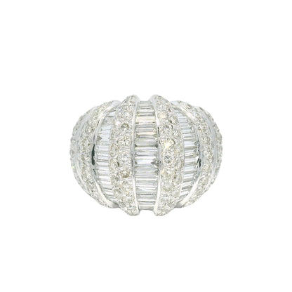 Platinum Natural 5.0 Carat Round Brilliant & Baguette Cut Diamond Dome Ring