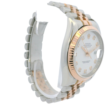 Rolex 116231 Datejust Two-Tone White Diamond Dial Fluted Bezel 36mm Watch