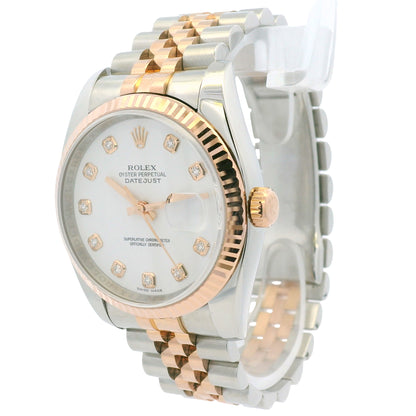 Rolex 116231 Datejust Two-Tone White Diamond Dial Fluted Bezel 36mm Watch