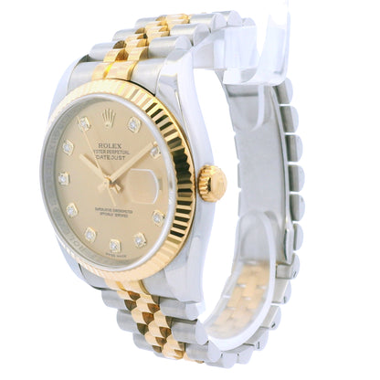 Rolex 116233 Datejust Two-Tone Champagne Diamond Dial Fluted Bezel 36mm Watch
