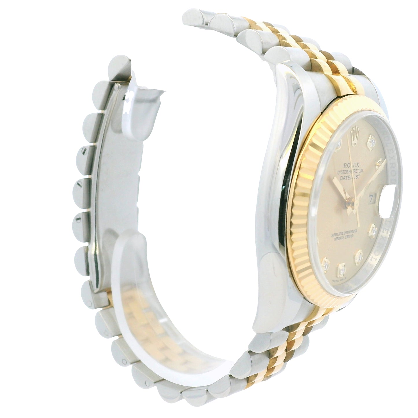 Rolex 116233 Datejust Two-Tone Champagne Diamond Dial Fluted Bezel 36mm Watch