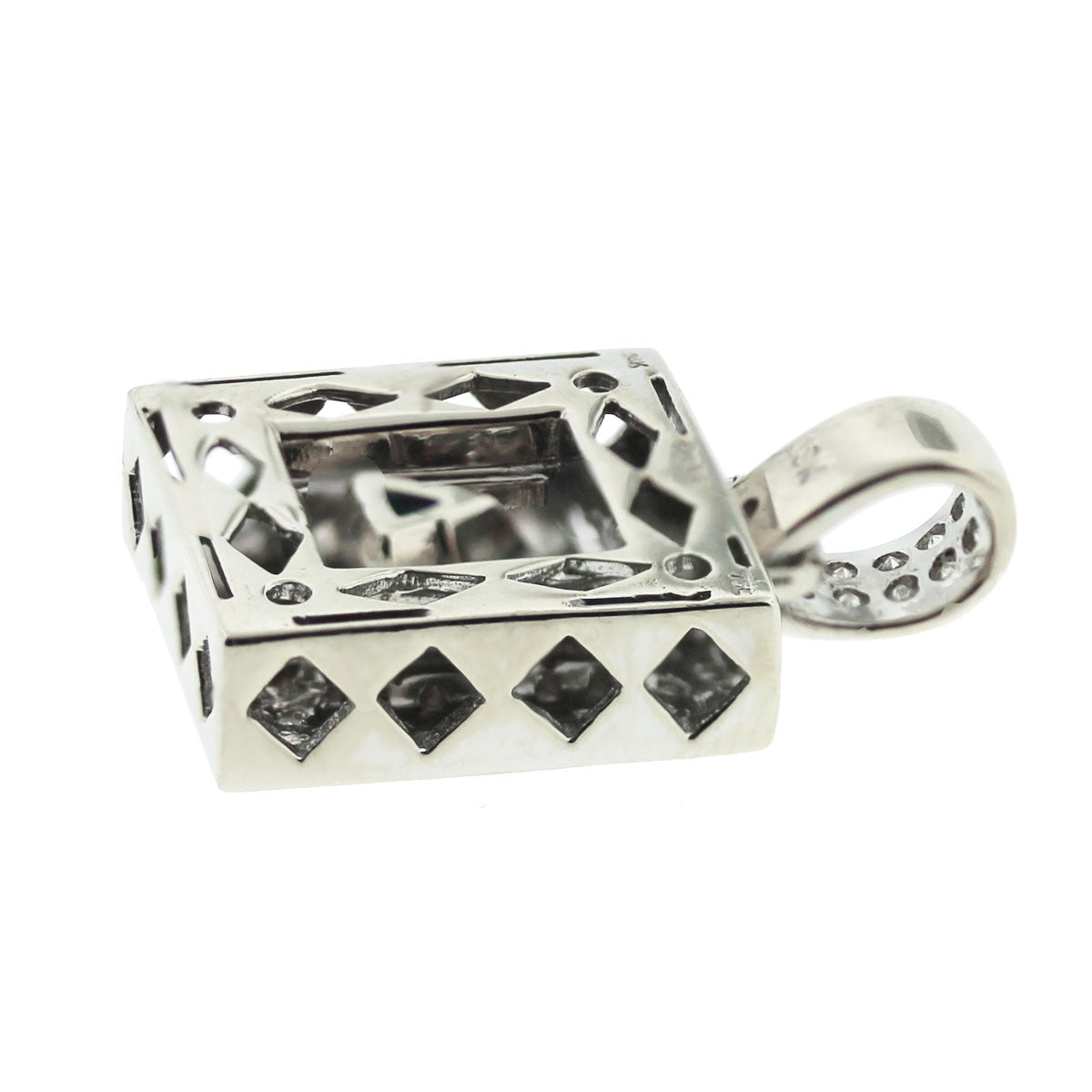 18k White Gold Trillion Cut Tanzanite and Diamond Pendant