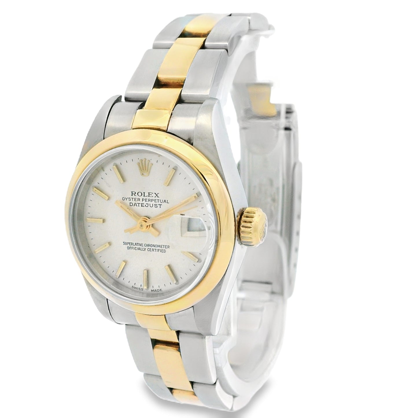 Rolex 79163 Datejust Two-Tone Silver Stick Dial Smooth Bezel Watch
