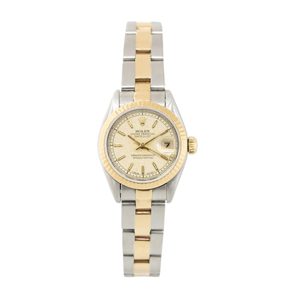 Rolex 69173 Datejust 18k Yellow Gold and Steel "Rolex" Pyramid Dial Ladies Watch