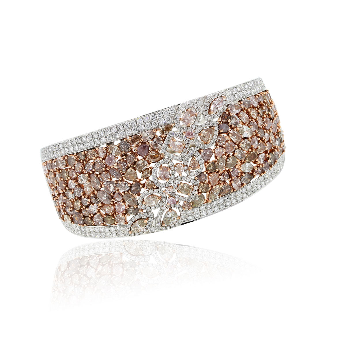 18k White & Rose Gold Multi Colored Diamond Bangle Bracelet