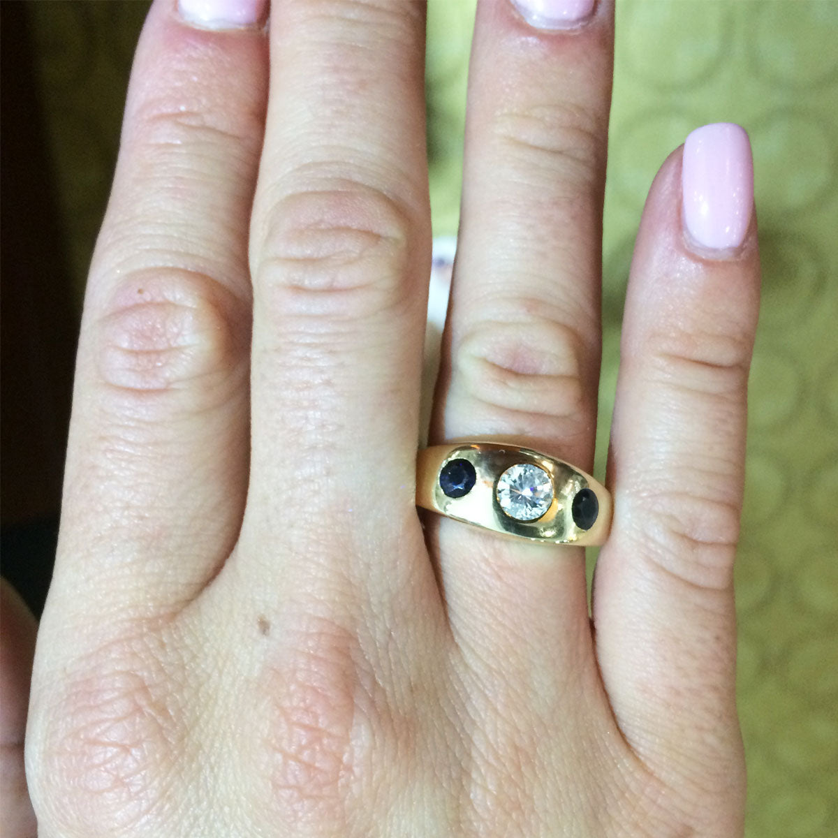 14k Yellow Gold .50ct Diamond .50ctw Sapphire Ring