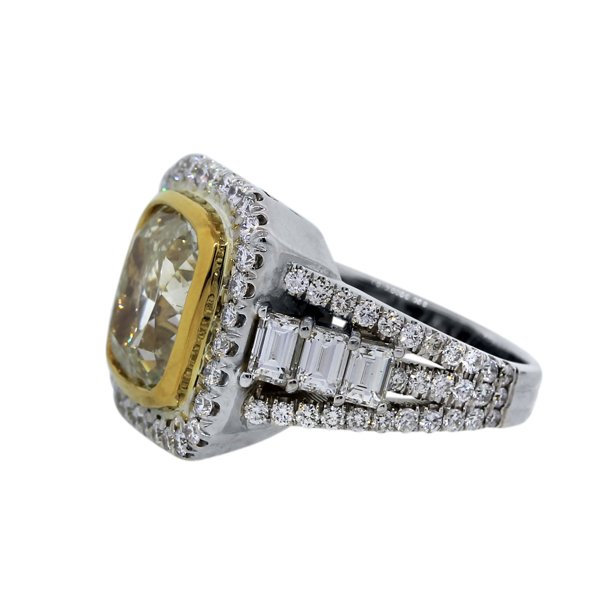 5.62ct Fancy Light Yellow Cushion Cut Diamond Engagement Ring