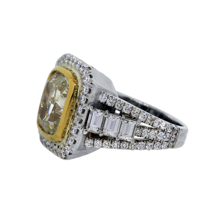 5.62ct Fancy Light Yellow Cushion Cut Diamond Engagement Ring