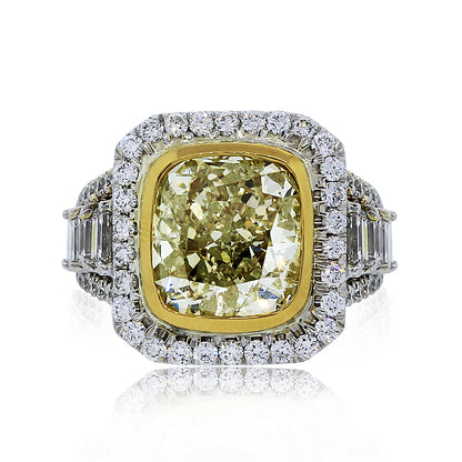 5.62ct Fancy Light Yellow Cushion Cut Diamond Engagement Ring