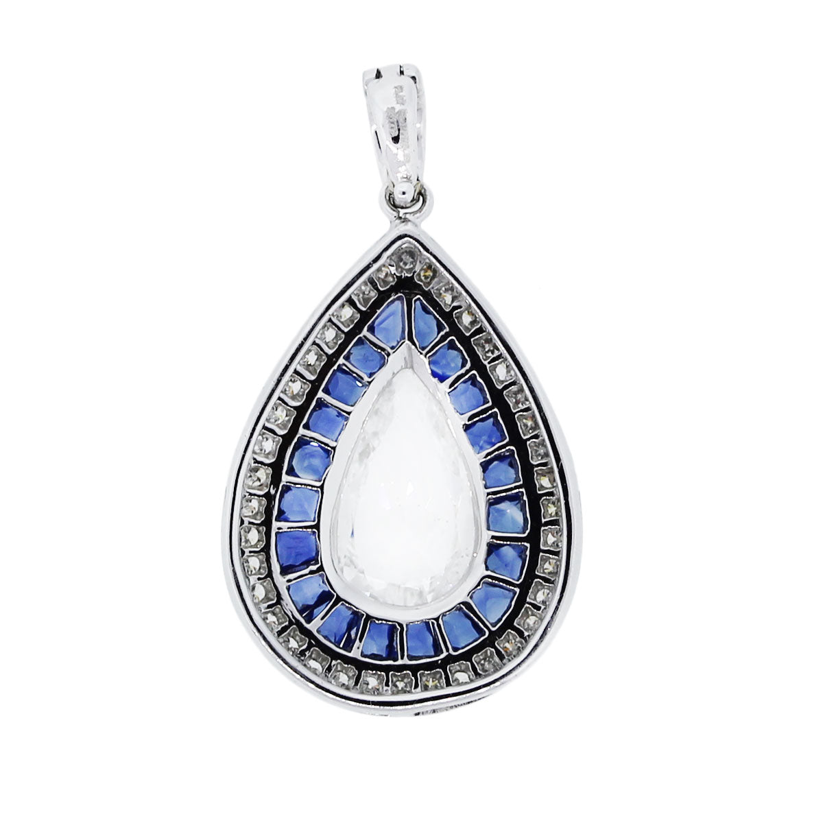 1.04ct Pear Shape Diamond and Sapphire Pendant in Platinum