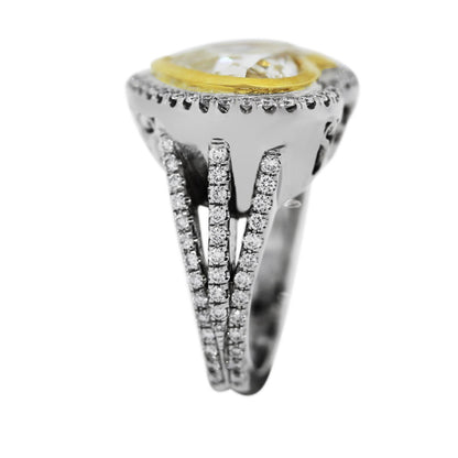 18k Two Tone Gold 8.32ct Heart Shaped Fancy Yellow Diamond Engagement Ring