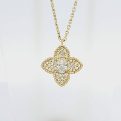 18k Yellow Gold Oval Shape Diamond Pave Clover Pendant Necklace