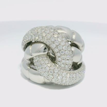 18k White Gold Natural 2.24 Carat Diamond Twisted Knot Ring