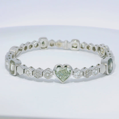 18k White Gold Natural Fancy Color Diamond Multi-Shape Station Bracelet