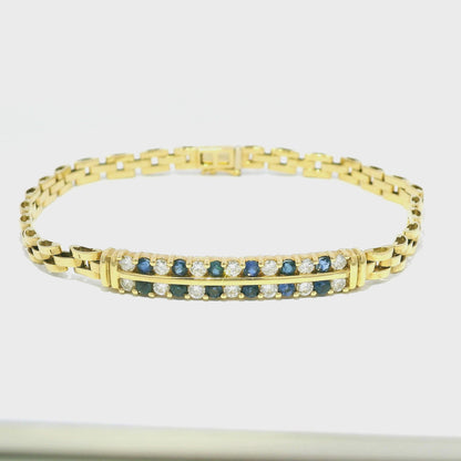 18k Yellow Gold Sapphire & Diamond Cuban Link Style Bracelet