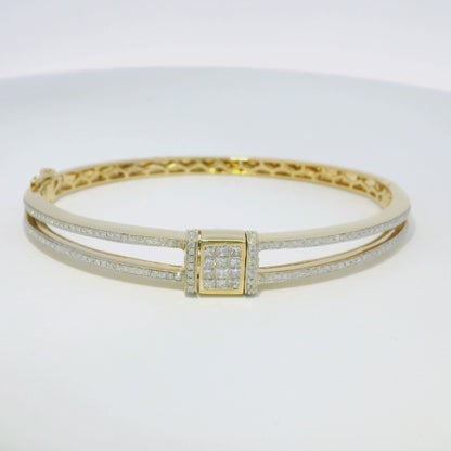 14k Yellow Gold 1.43 Carat White & Blue Irradiated Diamond Bangle Bracelet