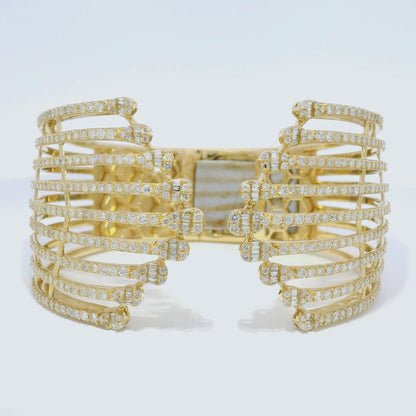 14k Yellow Gold 5.95 Carat Diamond Wide Cuff Bracelet