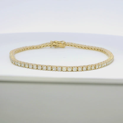 14k Yellow Gold Natural 2.53 Carat Round Brilliant Diamond Tennis Bracelet