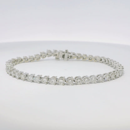 14k White Gold Natural 5.0 Carat Round Brilliant Diamond Tennis Bracelet