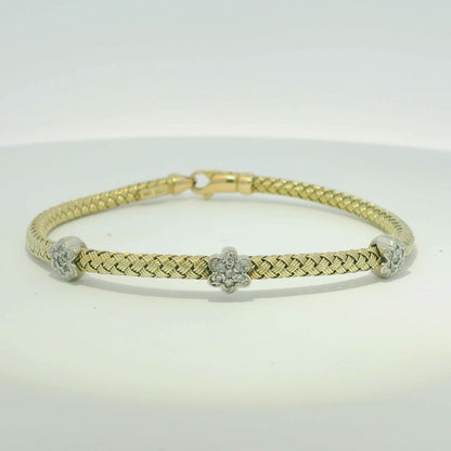 14k Yellow Gold Natural Diamond Flower Flexible Bracelet