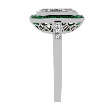 Platinum 3.15ct Diamond Emerald Halo Engagement Ring