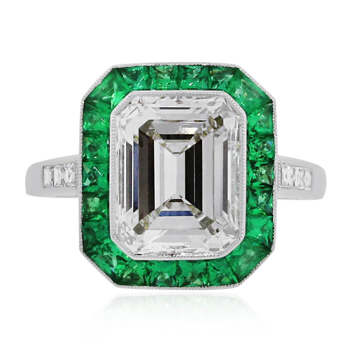Platinum 3.15ct Diamond Emerald Halo Engagement Ring