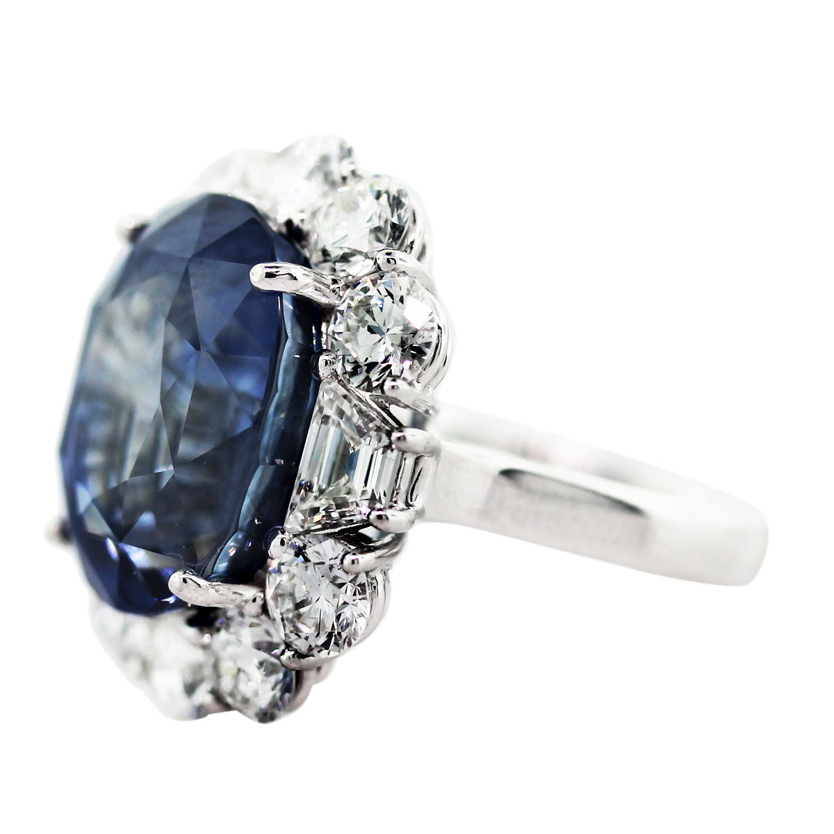 Platinum GIA 18.28ct Oval Blue Sapphire & Diamond Ring