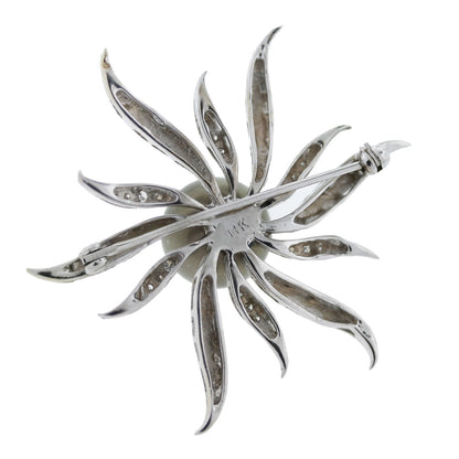 14k Satin Finish White Gold Diamond & Tahitian Pearl Pin