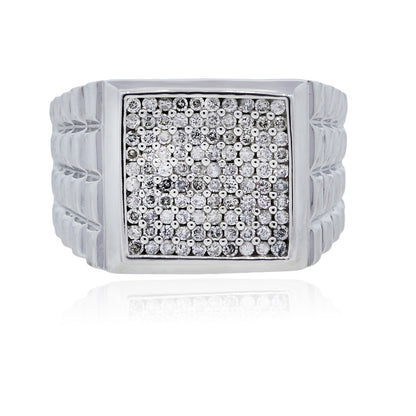 14k White Gold Diamond Signet Mens Ring